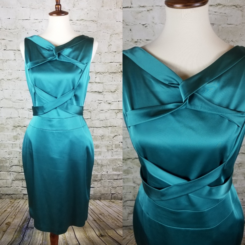 Green Blue Satin Cocktail Dress by Kay Unger